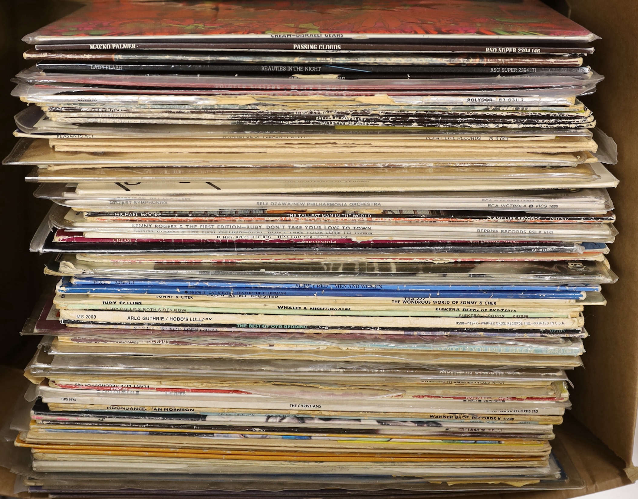 Approximately seventy LP record albums by artists including; Cream, Stevie Wonder, Sonny and Cher, etc. some albums not in original covers, most albums ex-BBC Gramophone Library with related stickers on the covers, and s